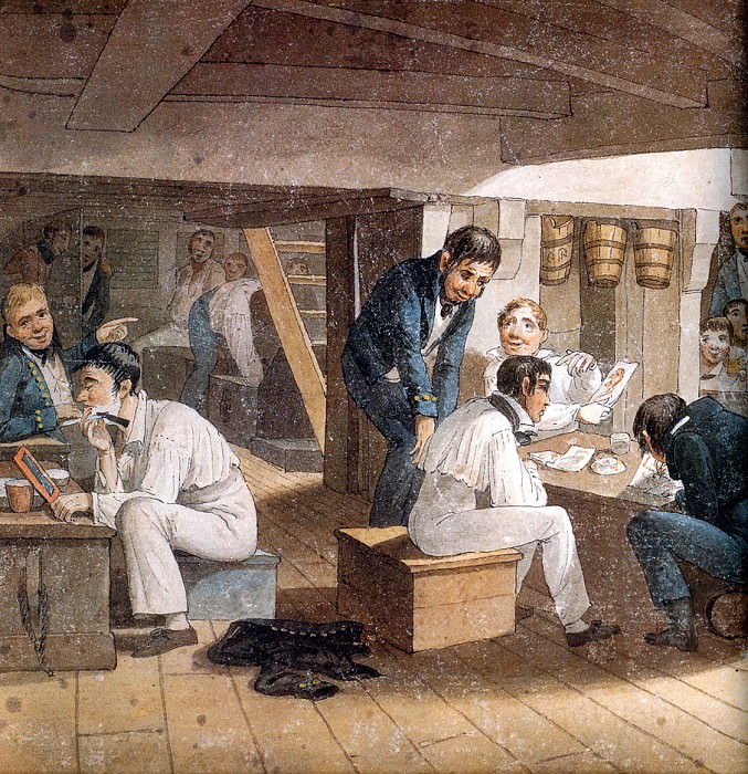 Зоны квартирования гардемаринов на борту военного судна, 1820. Огастус Эрл