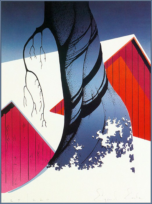 Red Barn and Gray Sky. Eyvind Earle