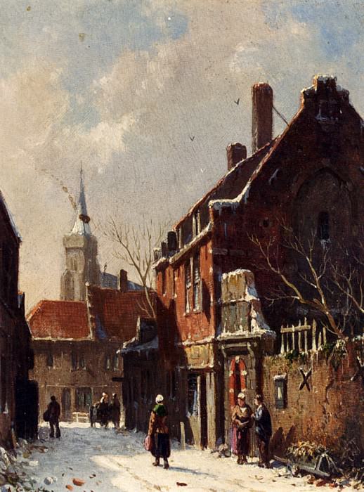 Figures In The Streets Of A Dutch Town In Winter. Adrianus Eversen