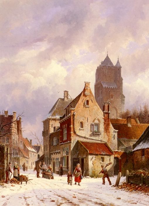 A Winter Street Scene. Adrianus Eversen