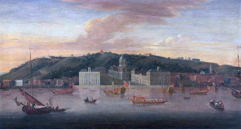 A view of Greenwich from the River with many Boats. Jan Griffier the Elder