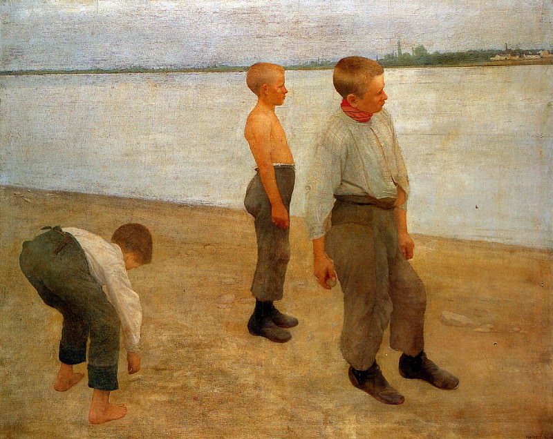Ferenczy Kбroly Boys throwing pebbles Sun. Kiroly Ferenczy