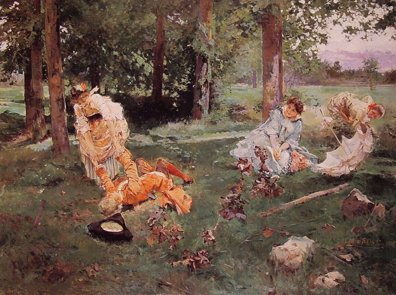 Elegant figures in a summer Garden. Emilio Sala y Frances