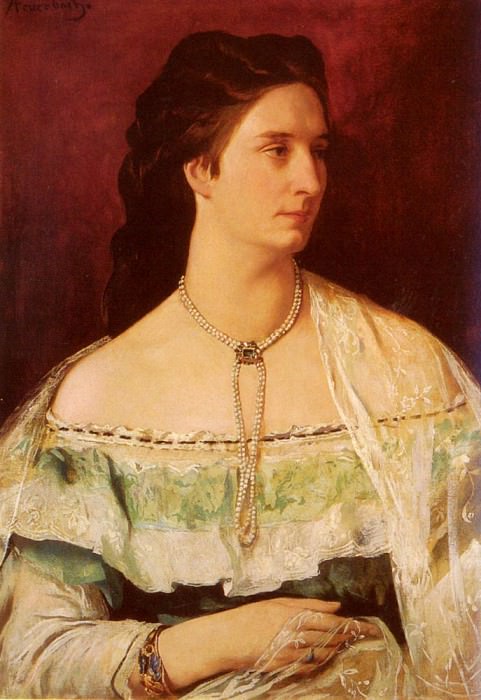 Портрет дамы с жемчужным ожерельем на шее (картина) — Ансельм Фридрих  Фейербах