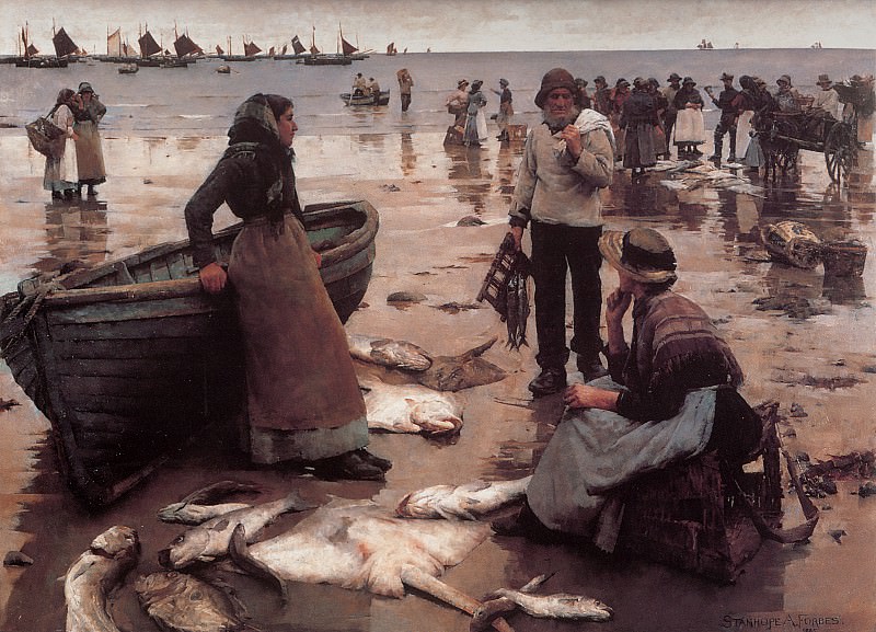 Продажа рыбы на корнуолском берегу. Стэнхоуп Александер Форбс