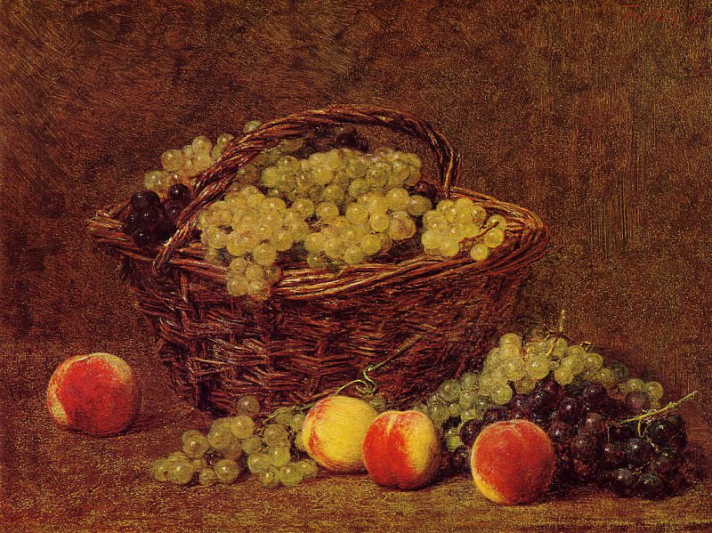 Basket of White Grapes and Peaches. Ignace-Henri-Jean-Theodore Fantin-Latour