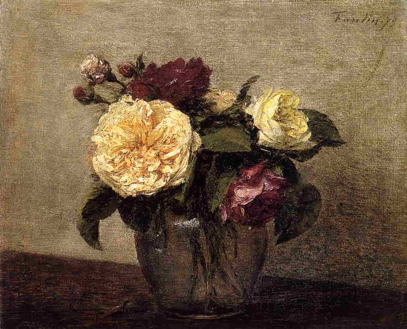 Yellow and Red Roses. Ignace-Henri-Jean-Theodore Fantin-Latour