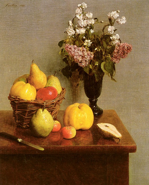 Still Life With Flowers And Fruit. Ignace-Henri-Jean-Theodore Fantin-Latour