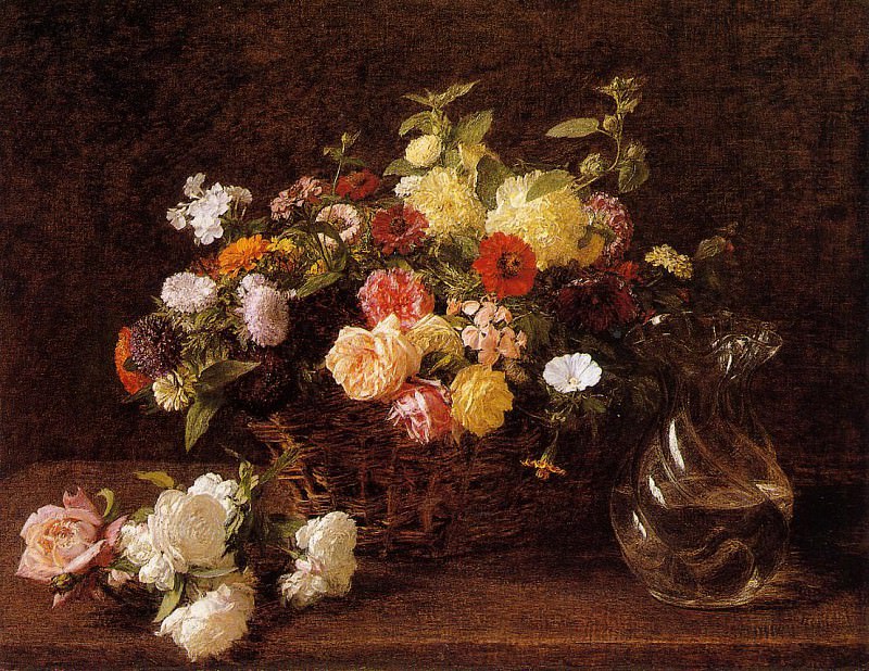 Basket of Flowers. Ignace-Henri-Jean-Theodore Fantin-Latour