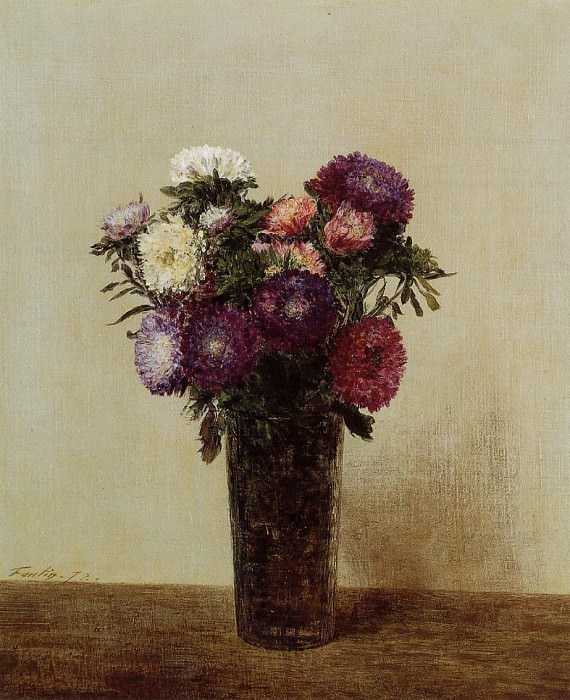 Vase of Flowers Queens Daisies. Ignace-Henri-Jean-Theodore Fantin-Latour
