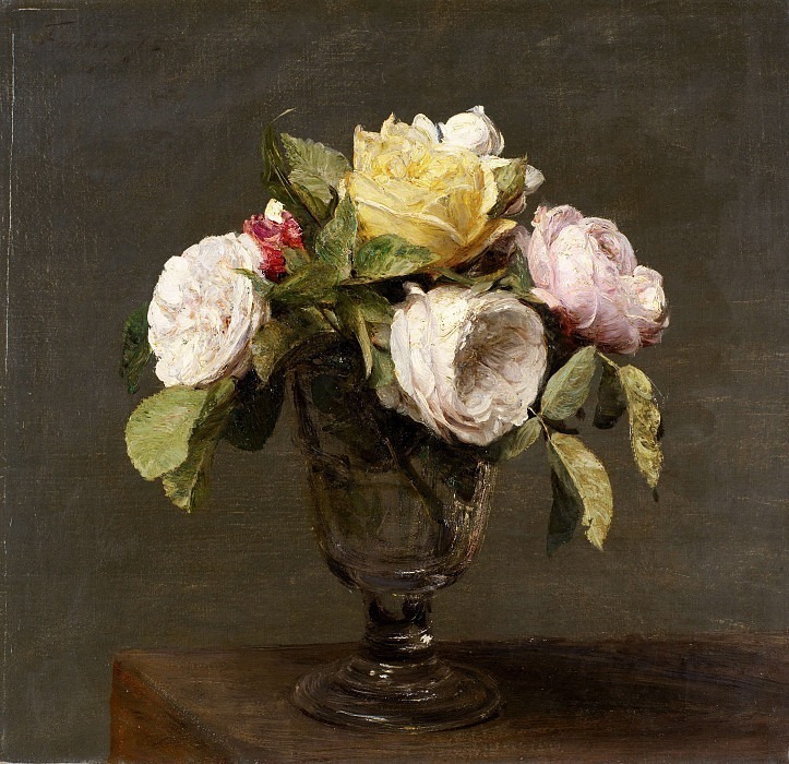 Roses dans un Verre a Pied, Ignace-Henri-Jean-Theodore Fantin-Latour
