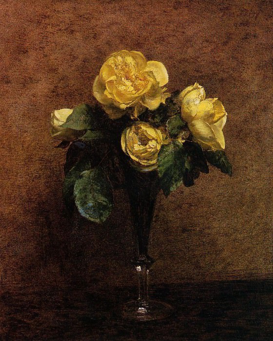 Fleurs Roses Marechal Neil. Ignace-Henri-Jean-Theodore Fantin-Latour