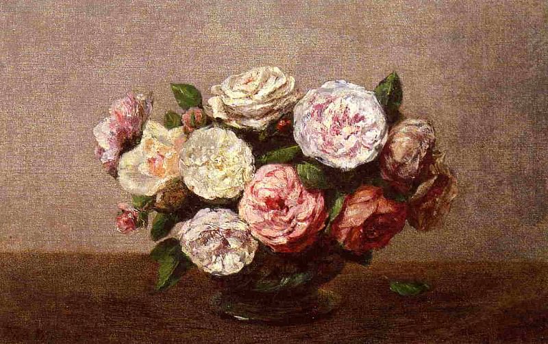 Bowl of Roses. Ignace-Henri-Jean-Theodore Fantin-Latour