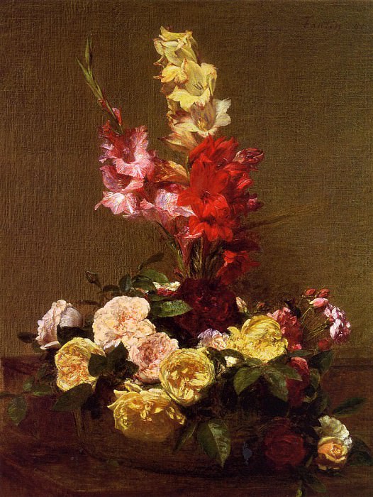 Gladiolas and Roses. Ignace-Henri-Jean-Theodore Fantin-Latour