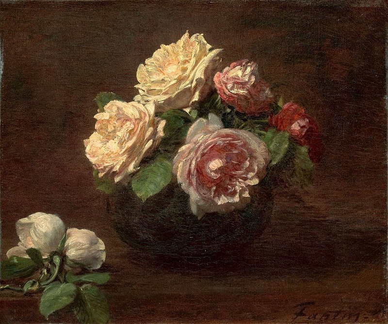 Roses in a Bowl. Ignace-Henri-Jean-Theodore Fantin-Latour