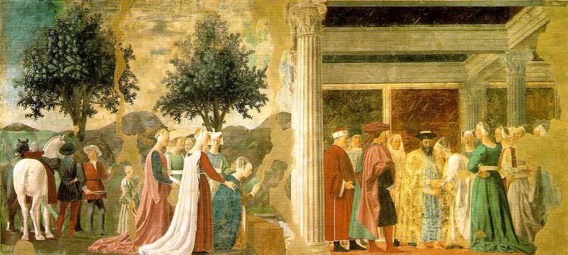 The Arezzo Cycle. Adoration of the Holy Wood and the Meeting of Solomon and the Queen of Sheba. Piero della Francesca