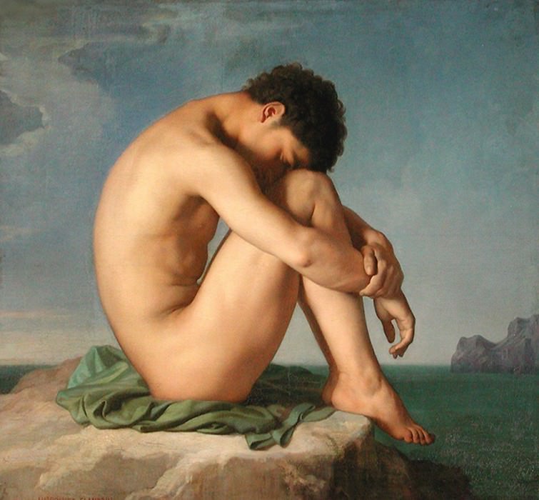 Flandrin Hippolyte Jeune homme assis au bord de la mer. Ипполит Фландрен