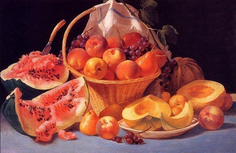 Натюрморт с дынями, персиками, виноградом. Джон Фрэнсис