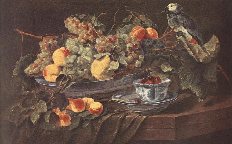 Натюрморт с фруктами и попугаем. Ян Фейт
