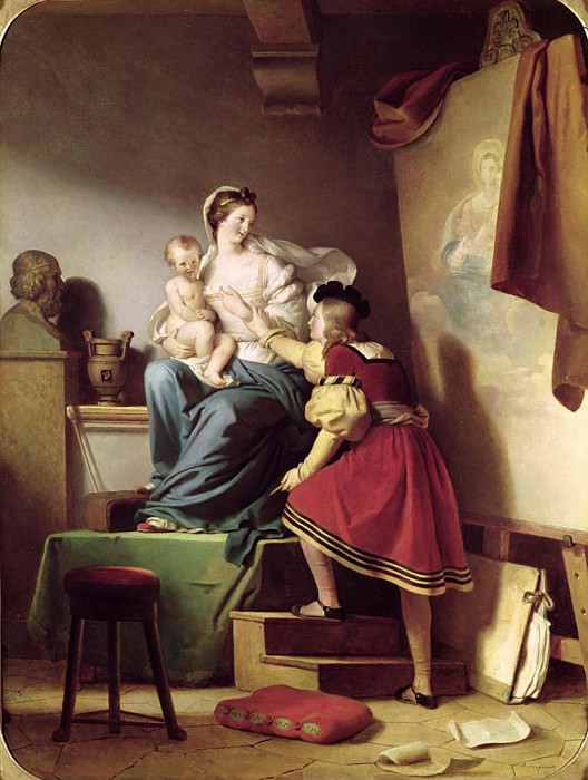 Рафаэль поправляет позу своей модели для картины «Богородица с младенцем». Александр Эварист Фрагонар