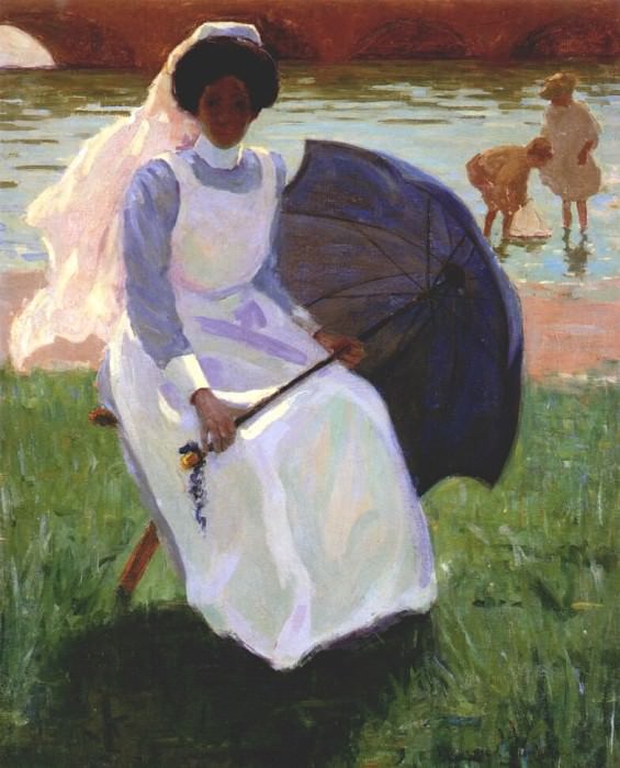 Woman With Green Parasol. Frederick Frary Fursman