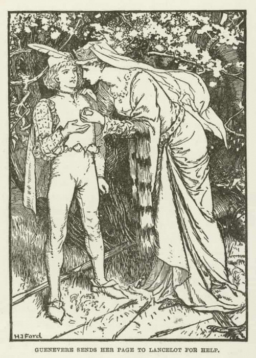 Гвиневра посылает своего пажа к Ланселоту за помощью. Генри Джастис Форд