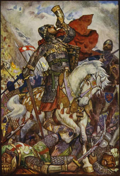 Роланд трубит в свой рог в долине Ронсевальской. Генри Джастис Форд