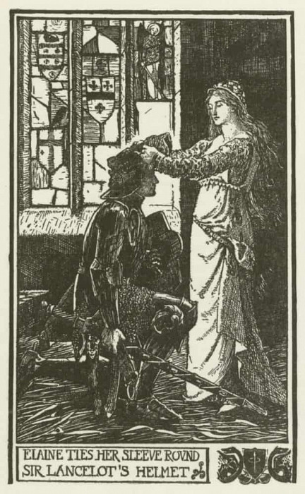 Элейн завязывает рукав вокруг шлема сэра Ланселота. Генри Джастис Форд