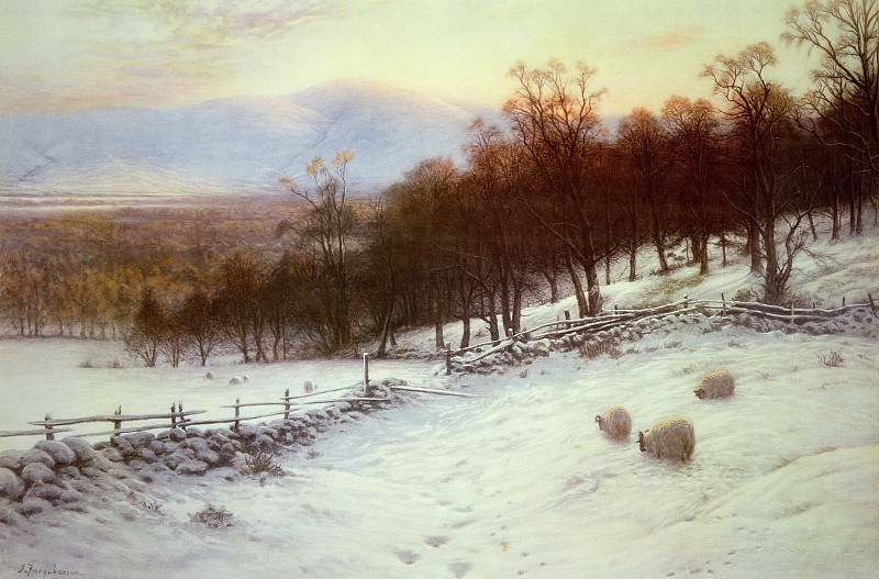 Snow Covered Fields with Sheep. Joseph Farquharson