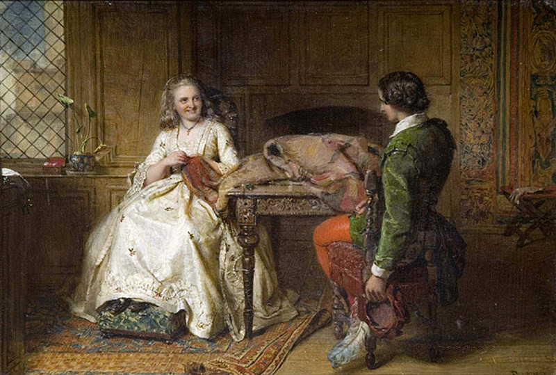Catherine Seyton and Roland Graeme, in a scene from The Abbot by Walter Scott (1771-1832). John Faed