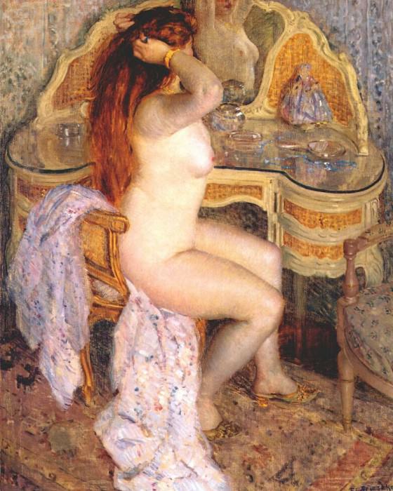 nude seated at her dressing table 1909. Frederick Carl Frieseke