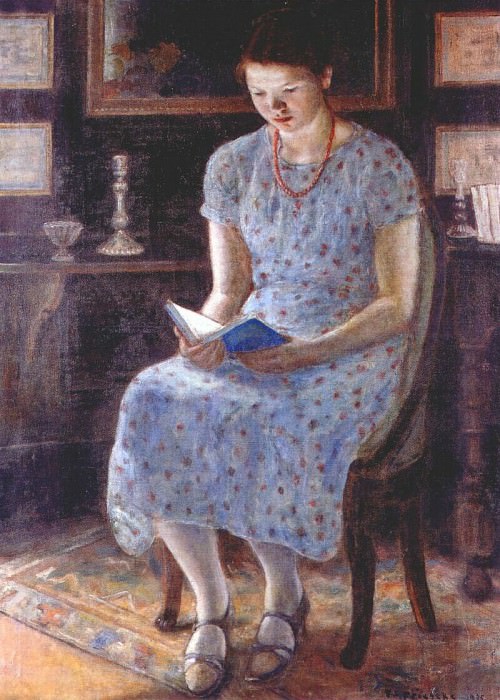 blue girl reading 1935. Frederick Carl Frieseke
