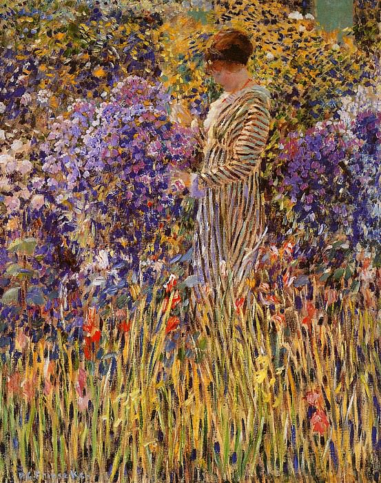 Lady in a garden. Frederick Carl Frieseke