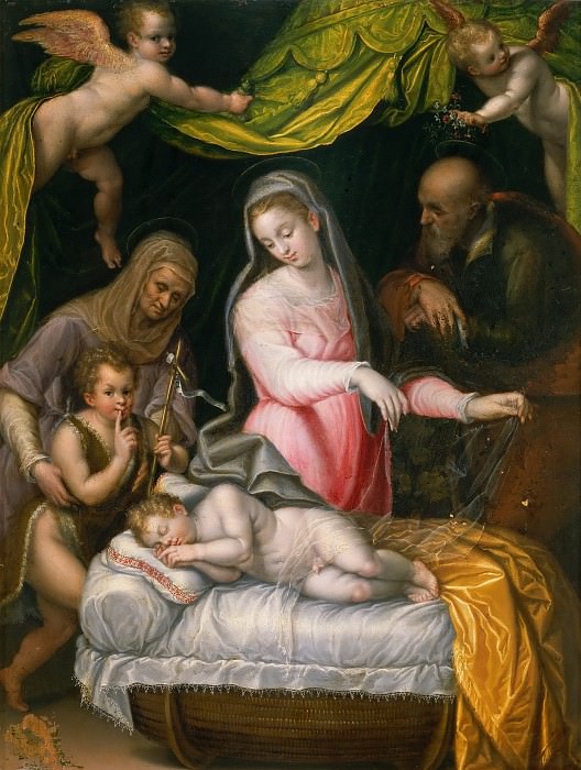 Святое Семейство со спящим Младенцем, маленьким Иоанном Крестителем и Елизаветой. Лавиния Фонтана