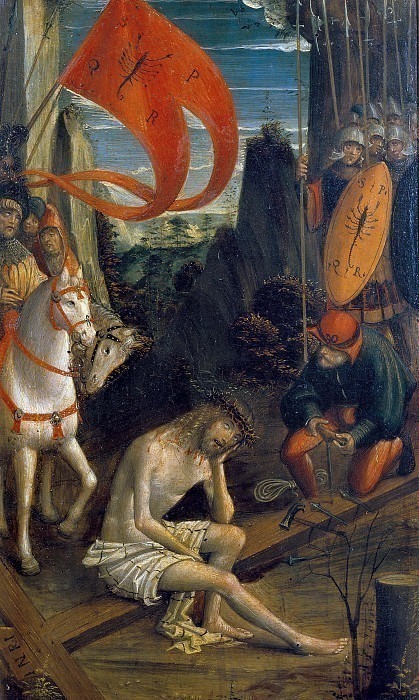 Christ in meditation seated on the cross. Defendente Ferrari