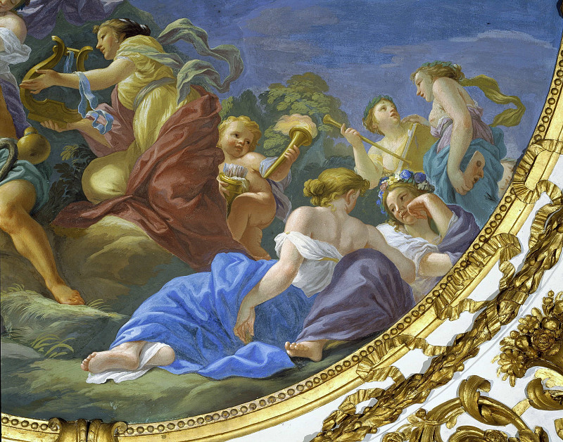 Ceiling with Hesiod Awakened by the Muses; detail of reclining Muses. Antonio Domenico Gabbiani