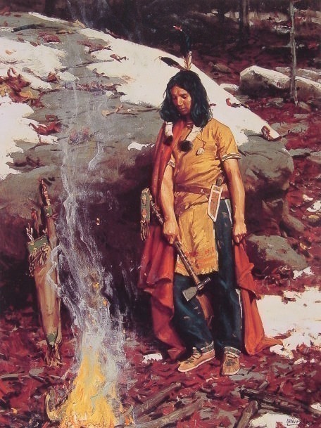 Indian by the Campfire. Gilbert Gaul