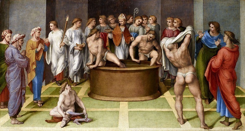 St. Augustine baptizes the catechumens. Girolamo Genga