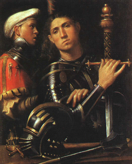 WARRIOR WITH SHIELD BEARER,UFFIZI. Giorgione (Giorgio Barbarelli)