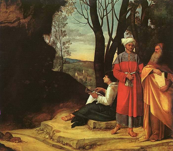 THE THREE PHILOSOPHERS (FINISHED BY SEBASTIANO DEL. Giorgione (Giorgio Barbarelli)