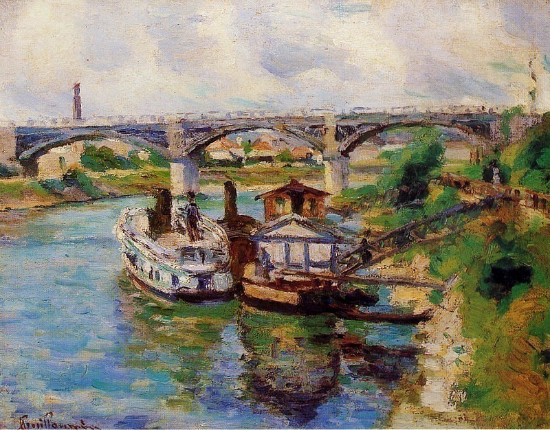 Guillaumin Jean Moored ships at canal Sun. Арман Гийомен