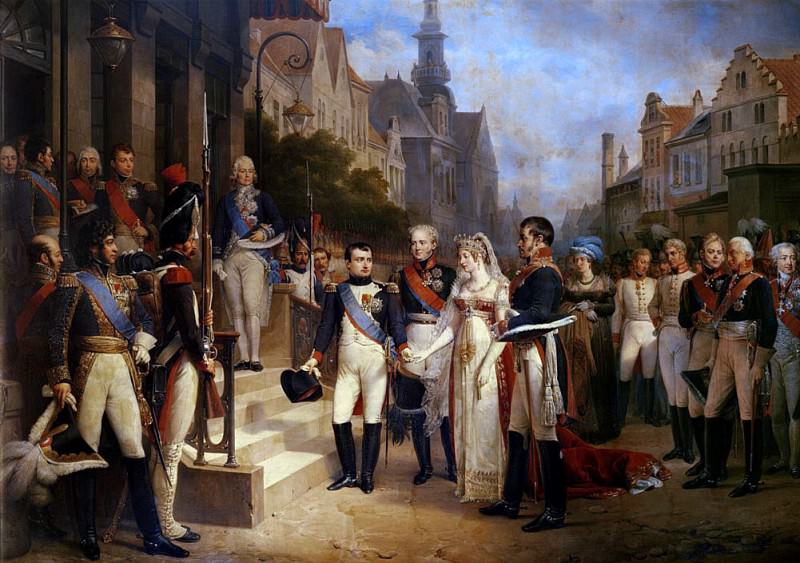 Napoleon Bonaparte (1769-1821) Receiving Queen Louisa of Prussia (1776-1810) at Tilsit, 6th July. Nicolas Louis Francois Gosse