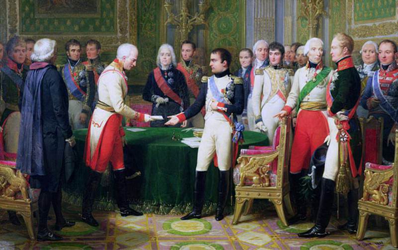 Napoleon I (1769-1821) Receiving Baron Vincent, the Austrian Ambassador, at Erfurt, 28th October. Nicolas Louis Francois Gosse