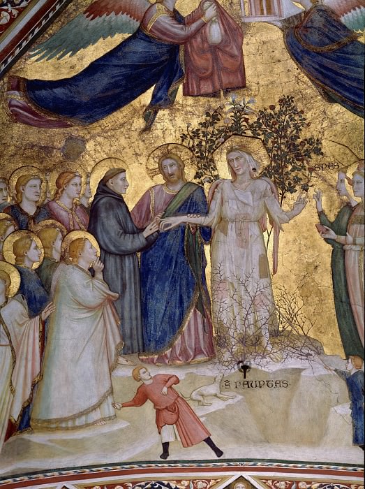 Frescoes in the crossing vault - Allegory of Poverty. Giotto di Bondone
