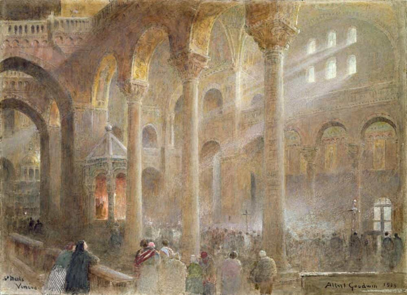 St. Marks Basilica, Venice from the floor of the Nave. Albert Goodwin