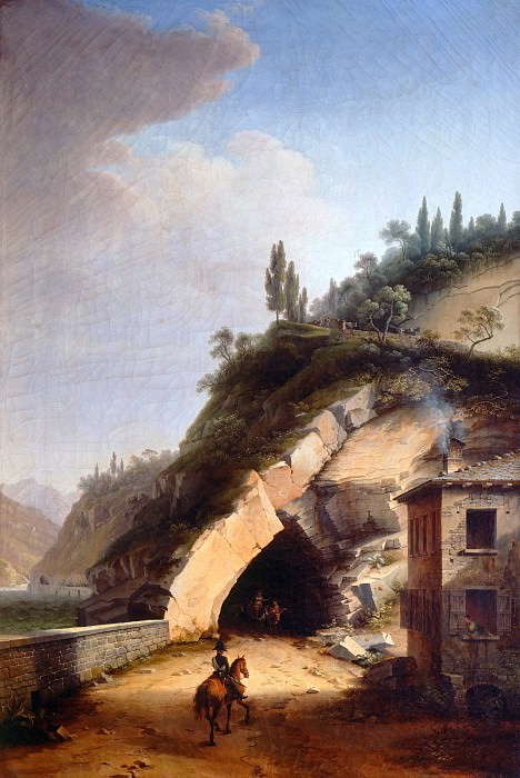Пейзаж с видом на дом и первую галерею Варенны в Беллано. Марко Гоцци