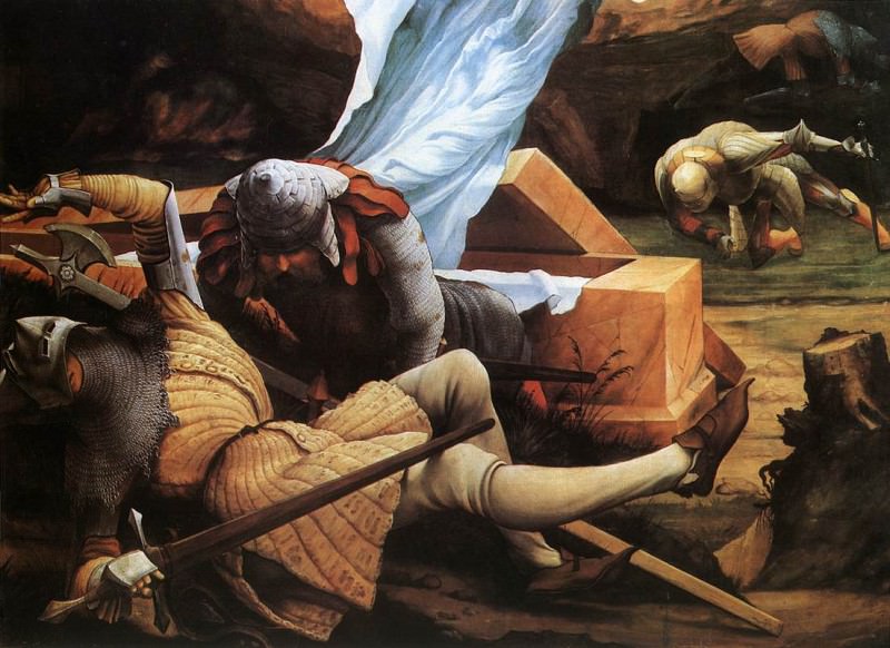Изенгеймский алтарь, Воскресение Христово, фрагмент - Изумленные стражи. Маттиас Грюневальд