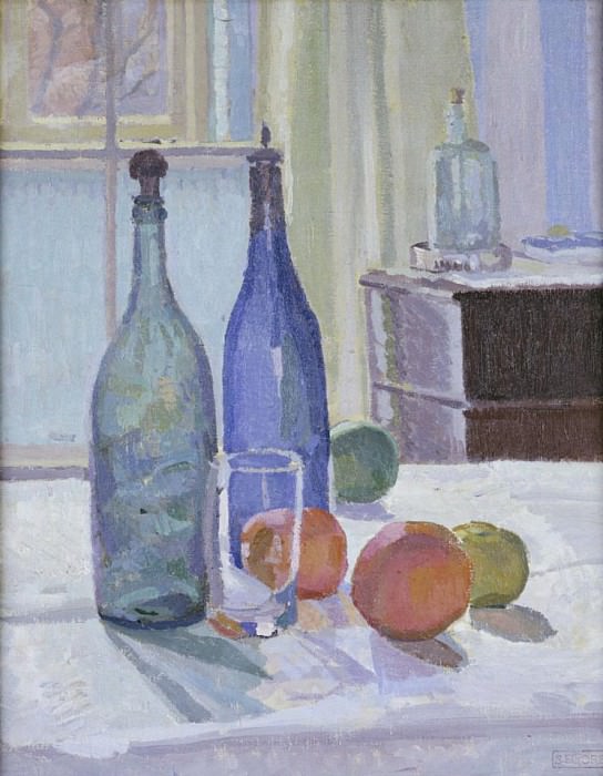Blue and Green Bottles and Oranges. Spencer Frederick Gore