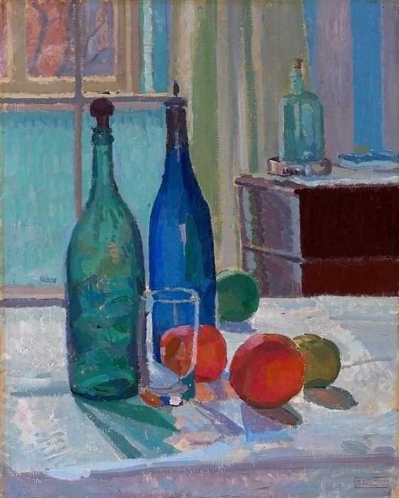 Blue and Green Bottles and Oranges. Spencer Frederick Gore