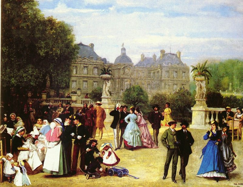 Gluck Louis Theodore Eugene (French) 1820-1898 In The Luxembourg Gardens, Paris SND 1869 OC 73by9. Луи Теодор Евгений Глюк